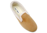 Chausson pour femme dessus en velours unie beige fantaisie intérieur chaud