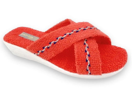 V Confort Mule coton éponge corail Mules toiles ouverte