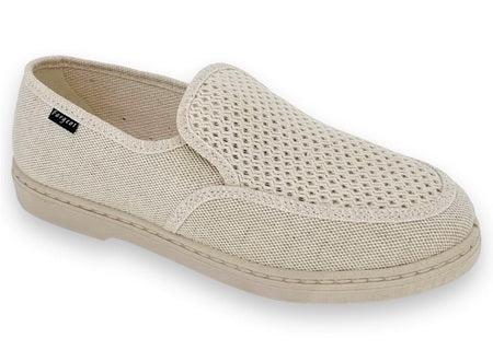 Mocassin homme toile coton Chaussures toiles beige V Confort