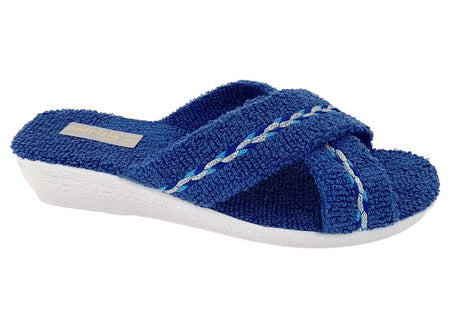 V Confort Mule coton eponge bleu Mules Croisees eponge