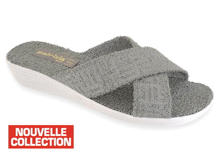 Chausson toile coton éponge Mule ouverte tissu éponge
